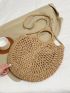 Large Straw Bag Vacation Top Ring Zipper Circle Bag