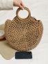 Large Straw Bag Vacation Top Ring Zipper Circle Bag