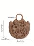 Large Straw Bag Vacation Top Ring Zipper Circle Bag