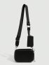 Black Square Bag With Coin Purse Minimalist Zipper Adjustable Strap PU