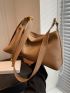 Khaki Hobo Bag Letter & Litchi Embossed Zipper PU