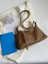 Khaki Hobo Bag Letter & Litchi Embossed Zipper PU