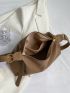 Khaki Hobo Bag Letter & Litchi Embossed Zipper PU