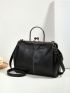 Black Square Bag Vintage Kiss Lock Top Handle PU, Mothers Day Gift For Mom