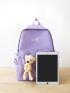 5pcs Bag Set Classic Backpack Shopper Square Bucket Pencil Bag Preppy Cartoon Bear & Letter Patch Decor For School