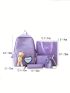 5pcs Bag Set Classic Backpack Shopper Square Bucket Pencil Bag Preppy Cartoon Bear & Letter Patch Decor For School