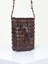 Women Handmade Beaded Coconut Shells Crossbody Bag, Woven Travel Shoulder Bag,Bohemian