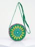 Mini Circle Bag Leaf Embroidered Polyester