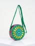 Mini Circle Bag Leaf Embroidered Polyester