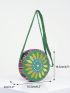 Mini Circle Bag Leaf Embroidered Polyester