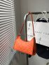 Embossed Detail Baguette Bag PU Neon Orange