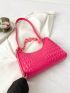 Crocodile Embossed Baguette Bag Chain Decor PU Neon Pink