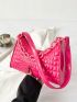 Crocodile Embossed Baguette Bag Chain Decor PU Neon Pink