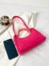 Crocodile Embossed Baguette Bag Chain Decor PU Neon Pink