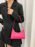 Crocodile Embossed Baguette Bag Chain Decor PU Neon Pink