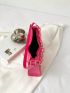 Crocodile Embossed Baguette Bag Chain Decor PU Neon Pink