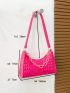 Crocodile Embossed Baguette Bag Chain Decor PU Neon Pink