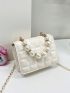 Mini Square Bag Embossed Detail Faux Pearl Decor Flap PU