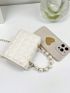 Mini Square Bag Embossed Detail Faux Pearl Decor Flap PU