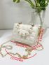 Mini Square Bag Embossed Detail Faux Pearl Decor Flap PU