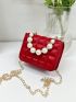 Mini Magnet Square Bag Faux Pearl & Rhinestone Decor Chain