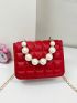 Mini Magnet Square Bag Faux Pearl & Rhinestone Decor Chain