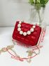 Mini Magnet Square Bag Faux Pearl & Rhinestone Decor Chain