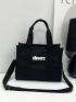 Zipper Shoulder Tote Bag Letter Graphic High-capacity Adjustable-strap