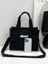 Zipper Shoulder Tote Bag Letter Graphic High-capacity Adjustable-strap