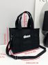 Zipper Shoulder Tote Bag Letter Graphic High-capacity Adjustable-strap