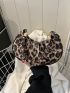 Leopard Print Ruched Bag Snap Button Polyester