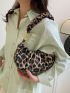 Leopard Print Ruched Bag Snap Button Polyester