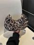 Leopard Print Ruched Bag Snap Button Polyester