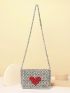 Beaded Shoulder Bag Flap Chain Heart Pattern Fashionable