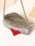 Beaded Shoulder Bag Flap Chain Heart Pattern Fashionable