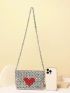 Beaded Shoulder Bag Flap Chain Heart Pattern Fashionable