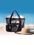 Black Beach Bag Multi Pocket No-closure, Mothers Day Gift For Mom