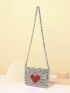 Beaded Shoulder Bag Flap Chain Heart Pattern Fashionable