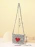 Beaded Shoulder Bag Flap Chain Heart Pattern Fashionable