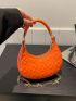 Clover Embossed Hobo Bag Neon Orange PU Funky