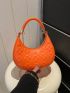 Clover Embossed Hobo Bag Neon Orange PU Funky