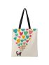 Heart and Cat Cute Canvas Tote Bag with 2 Inner Pockets Aesthetic Beach Tote Bag with Handles 12OZ Graphic Reusable Tote Bag for Women Teacher Mother as Gifts