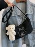 Polyester Hobo Bag Bear Charm Embroidered Detail