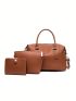 3pcs Bag Set Classic Boston Bag With Inner Pouch Purse Wallet Zipper Studded Decor