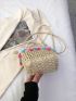 Tassel Decor Straw Bag Drawstring Double Handle Vacation