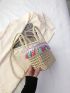 Tassel Decor Straw Bag Drawstring Double Handle Vacation