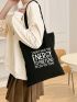 Slogan Graphic Shopper Bag No-closure Double Handle Canvas