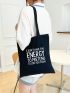 Slogan Graphic Shopper Bag No-closure Double Handle Canvas