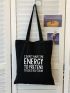 Slogan Graphic Shopper Bag No-closure Double Handle Canvas