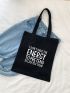 Slogan Graphic Shopper Bag No-closure Double Handle Canvas